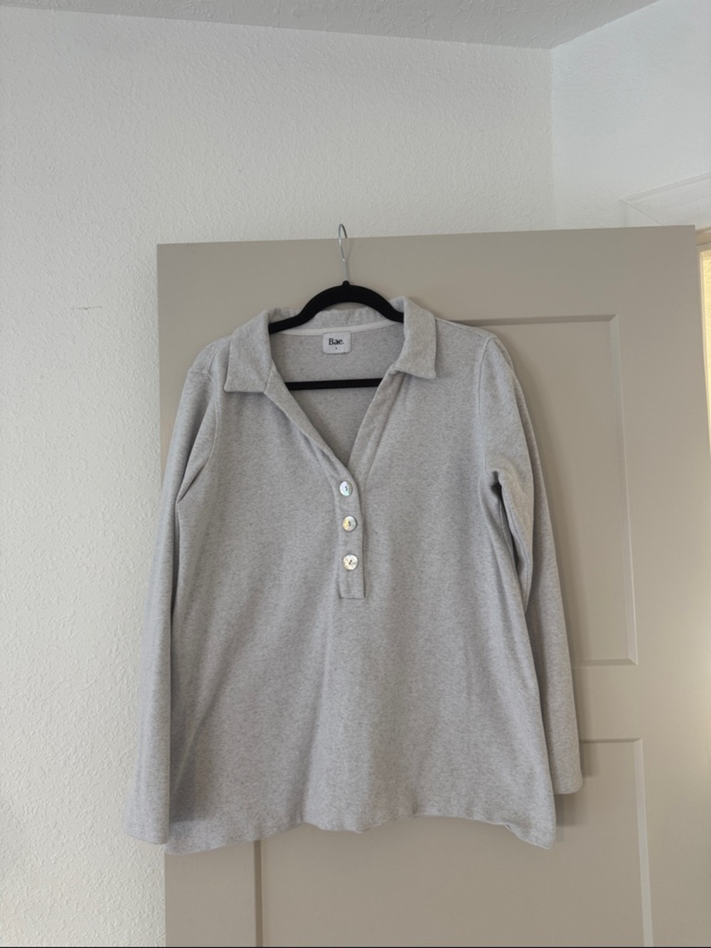 Bae Light Gray Button Polo Top SIZE S